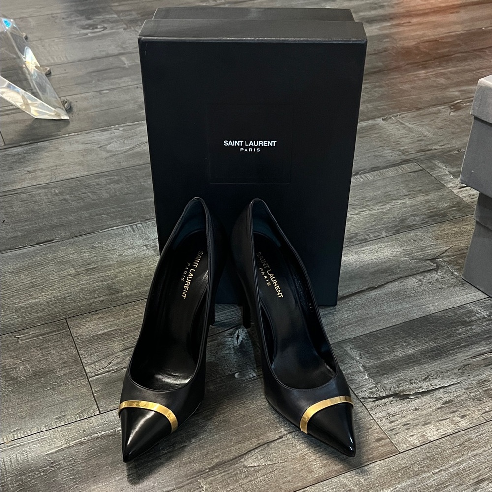 Saint Laurent Black Heels with Gold Accent